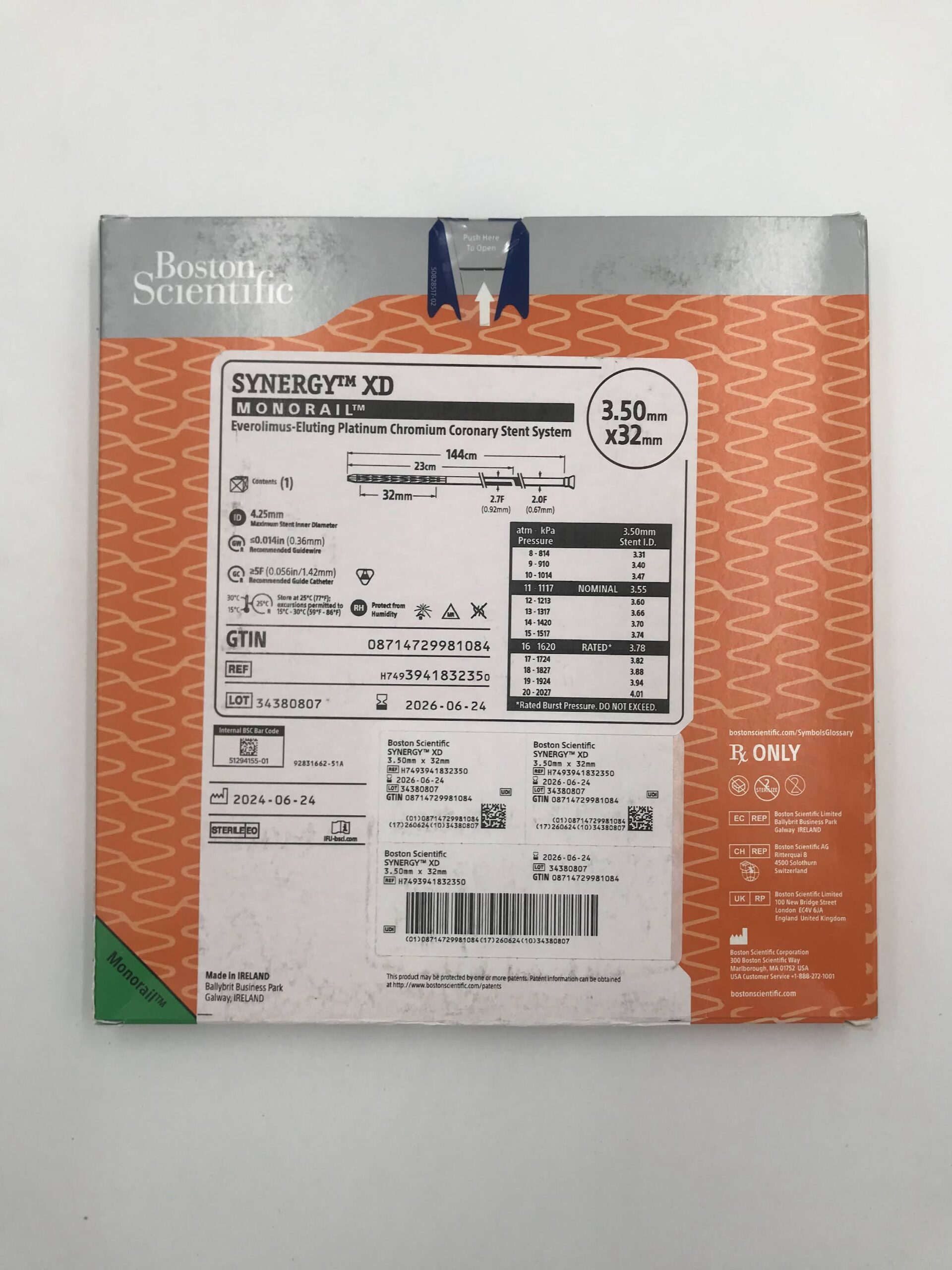 BOSTON SCIENTIFIC 394183235 SYNERGY XD MONORAIL EVEROLIMUS-ELUTING PLATINUM CHROMIUM CORONARY STENT SYSTEM 2.25MM X 32MM (X)