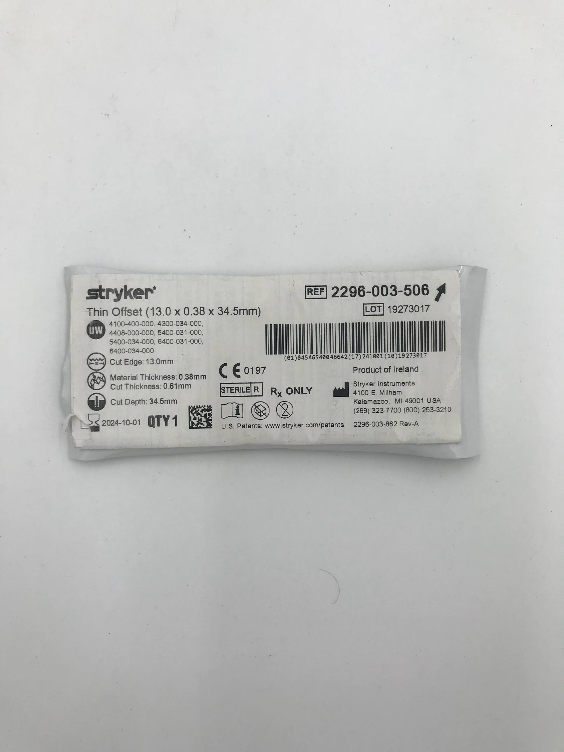 STRYKER INSTRUMENTS 2296-003-506 THIN OFFSET (13.0 X 0.38 X 34.5MM) (X)