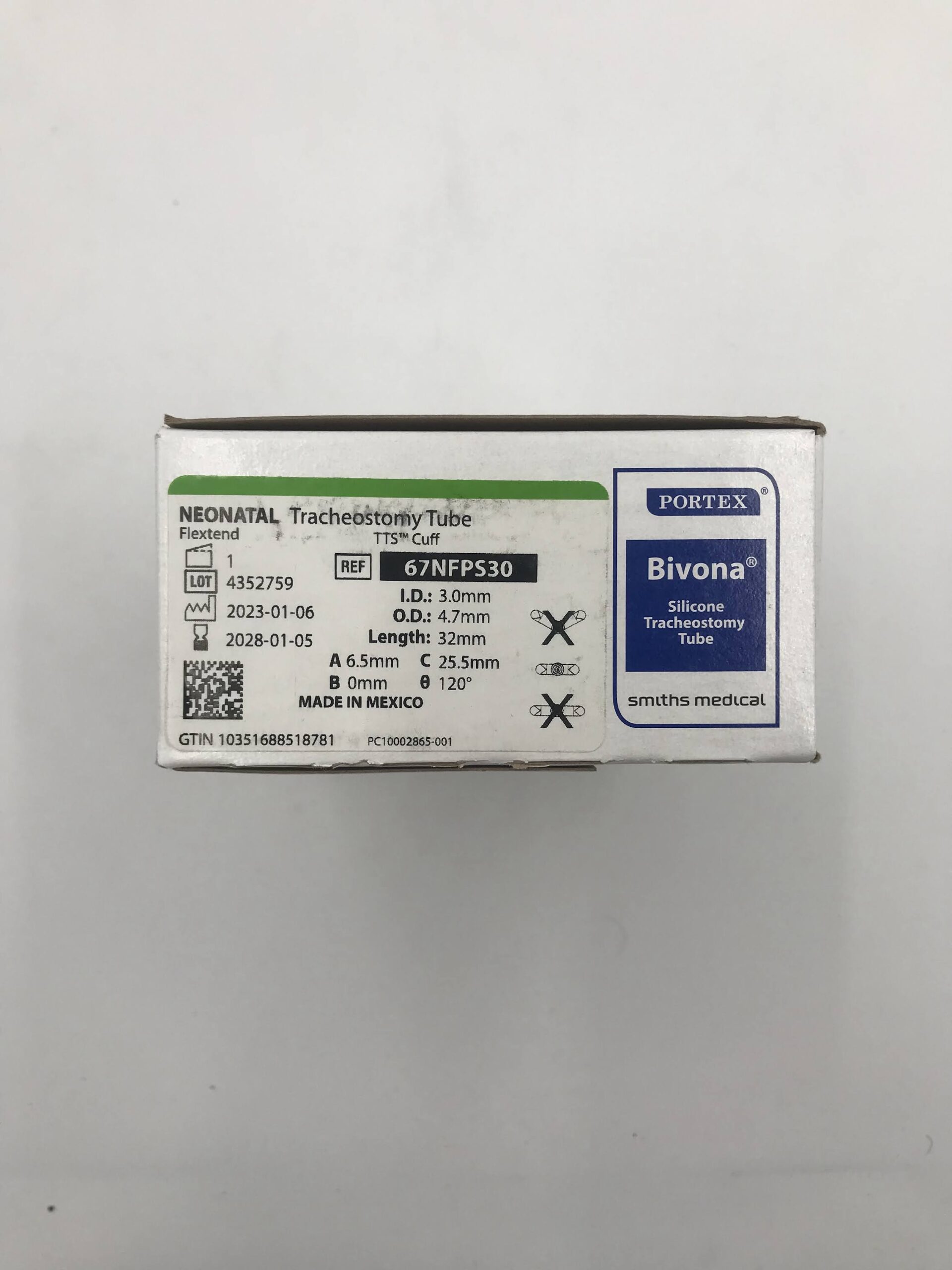 SMITHS MEDICAL 67NFPS30 PORTEX BIVONA SILICONE TRACHEOSTOMY TUBE (NEONATAL) TRACHEOSTOMY TUBE TTS I.D.3.0MM O.D. 4.7MM LENGTH: 32MM (ID)