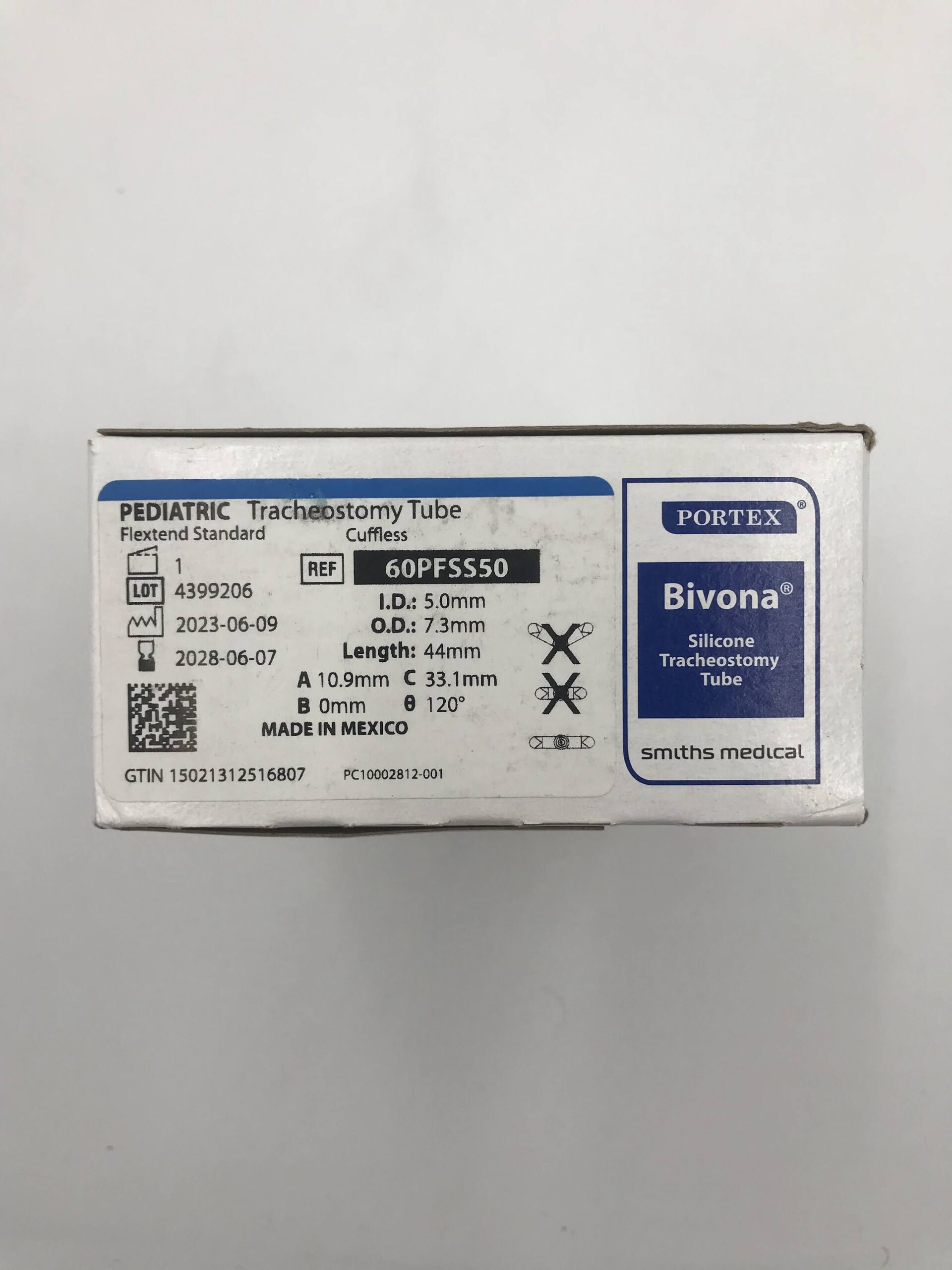 SMITHS MEDICAL 60PFSS50  BIVONA SILICONE TRACHEOSTOMY TUBE (PEDIATRIC) FLEXTEND STANDARD CUFFLESS I.D. 5.0MM O.D. 7.3MM LENGTH: 44MM (ID)