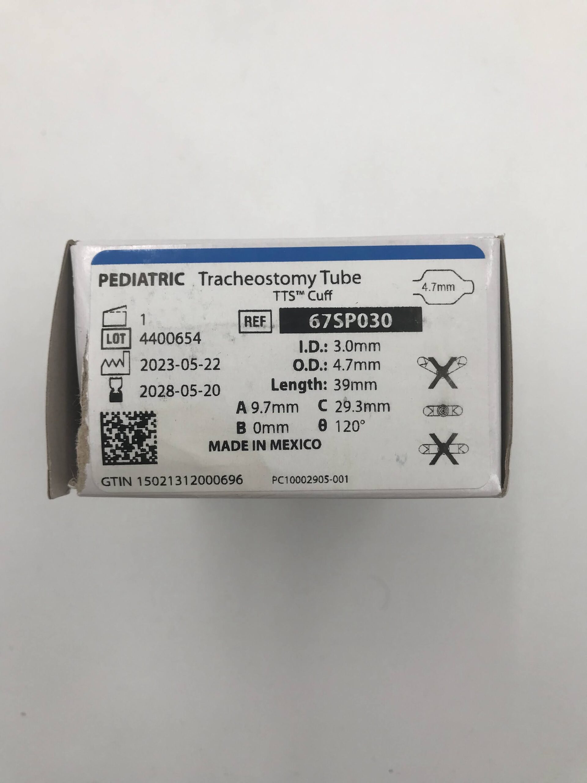 SMITHS MEDICAL 67SP030 PEDIATRIC TRACHEOSTOMY TUBE FLEXTEND STANDARD TTS CUFF ID. 3.0MM, O.D. 4.7MM LENGTH 39MM (ID)
