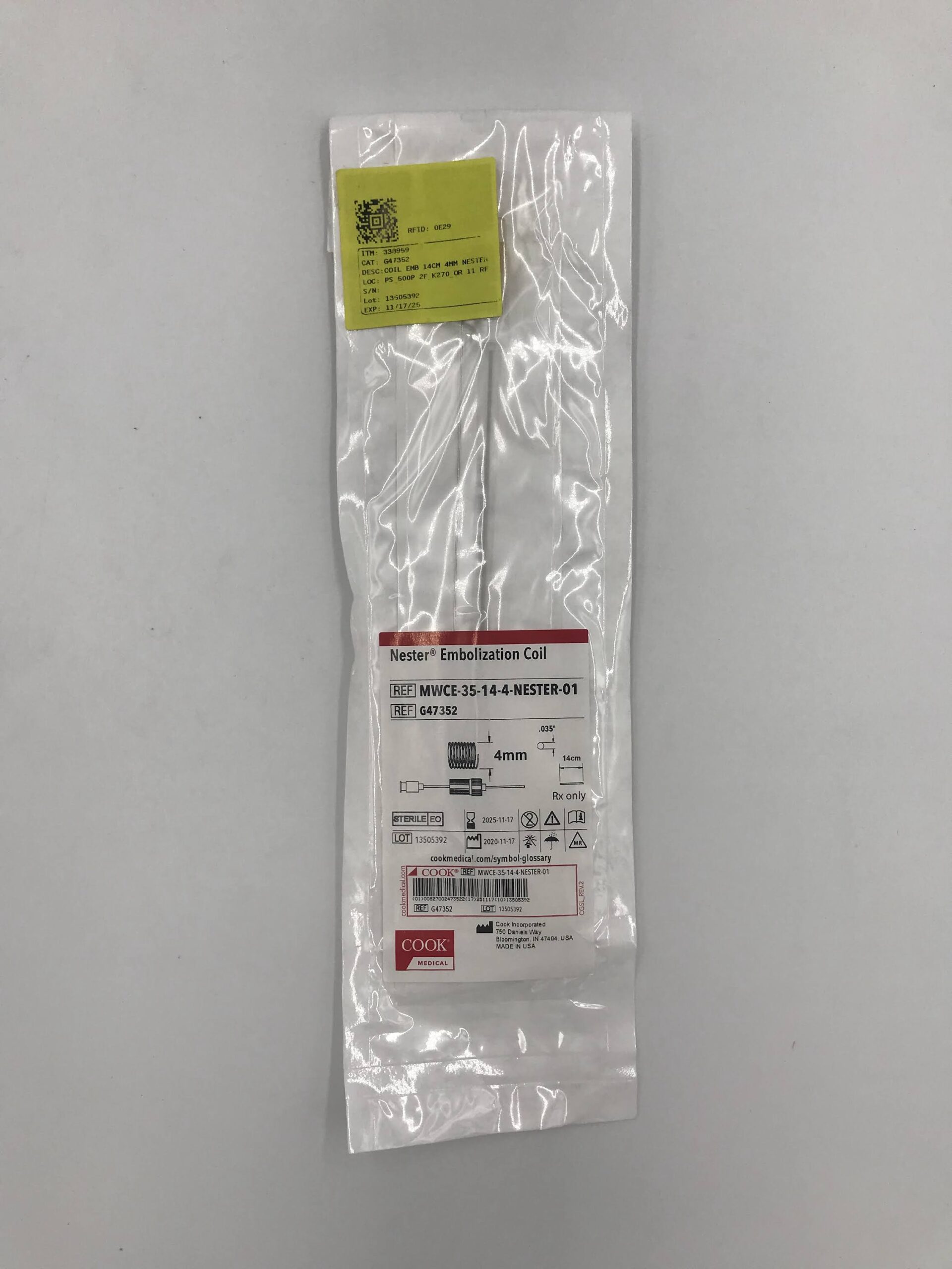 COOK G47352 Nester Embolization Coil 4mm / 14cm, .035" Diam (X)