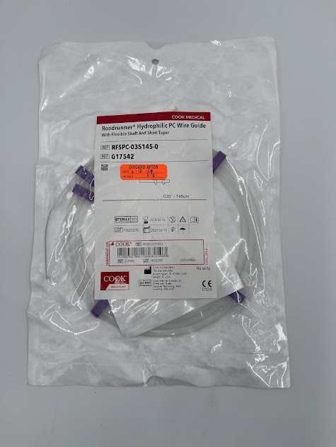 COOK G17542 Roadrunner Hydrophilic PC Wire Guide, w/ Flexible Shaft and Short Taper, 0.035" / 145cm (X)