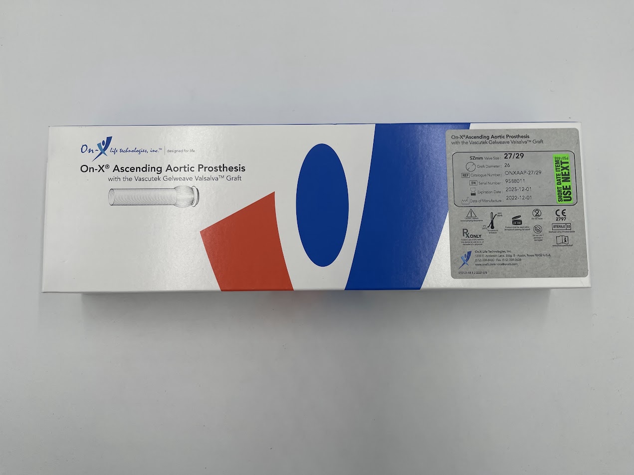 ON-X LIFE ONXAAP-27/29 Ascending Aortic Prothesis w/ Vascutek Gelweave Valsalva Graft, SZmm Valve Size: 27/29, Graft Diam. 26 (X)