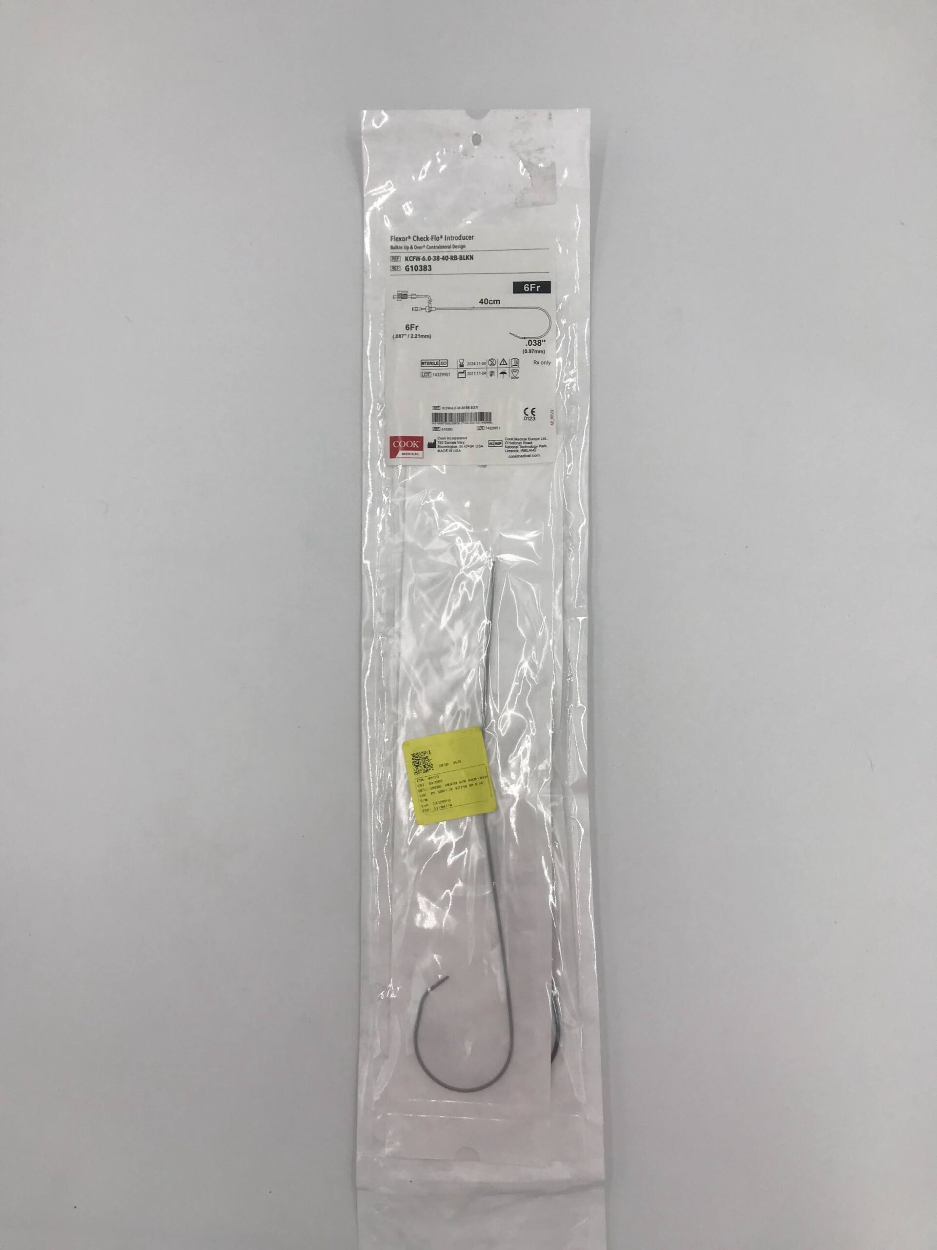 COOK G10383 FLEXOR CHECK-FLO INTRODUCER BALKIN UP & OVER CONTRALATERAL DESIGN   40CM / 6FR / 0.038"