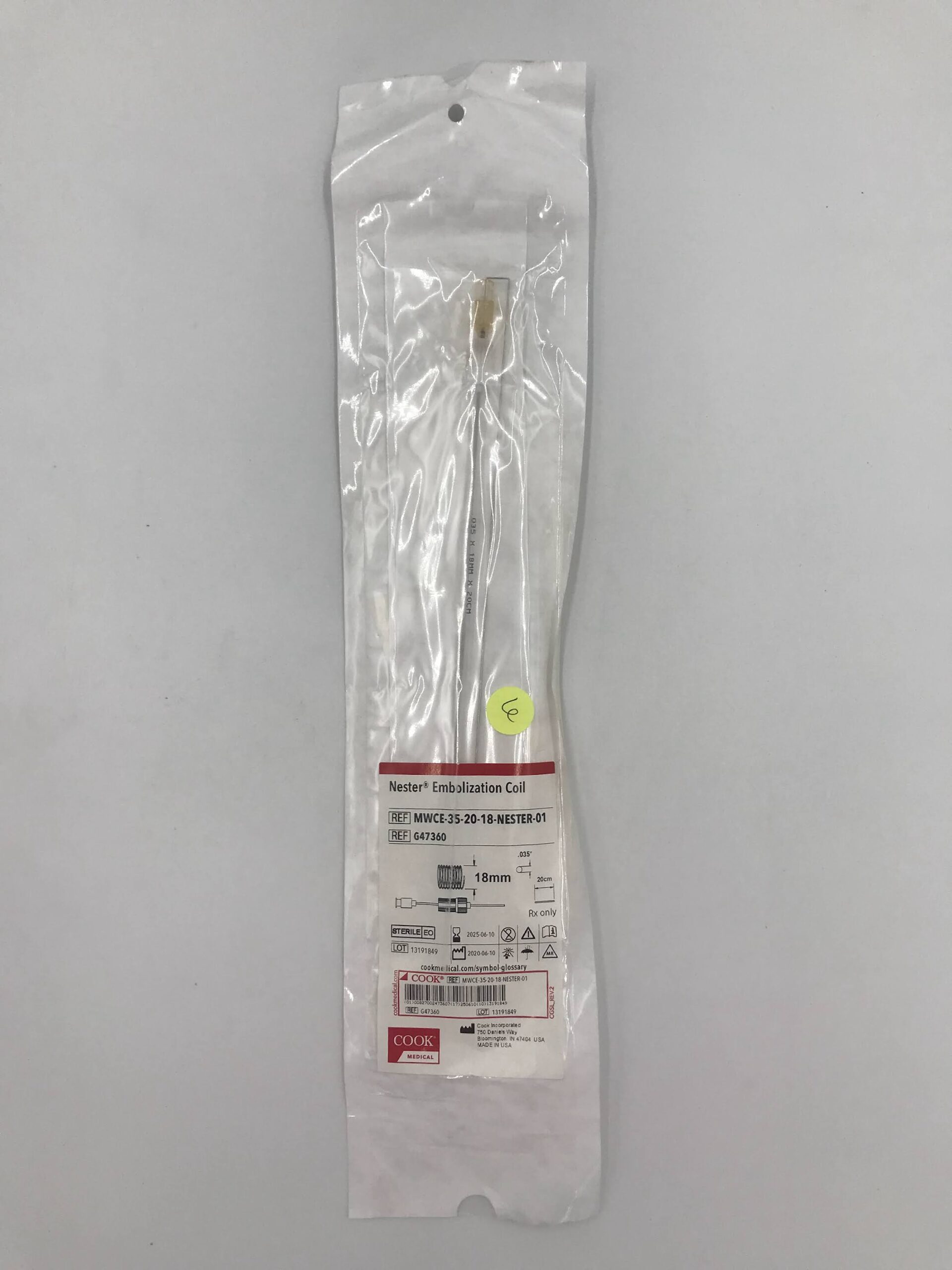 COOK G47360 NESTER EMBOLIZATION COIL 18MM /20CM. 0.035" DIAM. (X)
