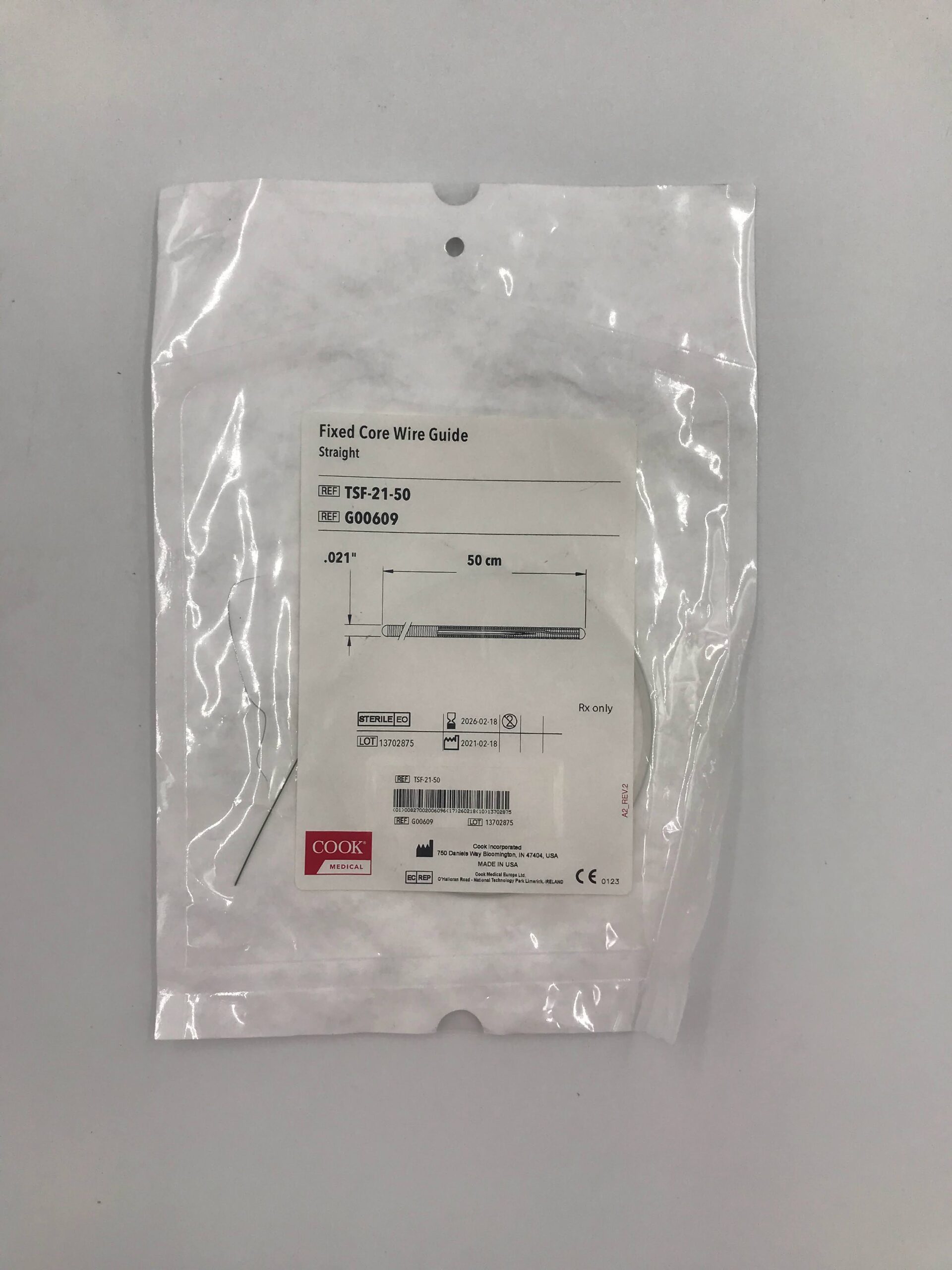 COOK G00609 STRAIGHT  FIXED CORE WIRE GUIDE STRAIGHT HEPARIN COATED 0.21" / 50CM