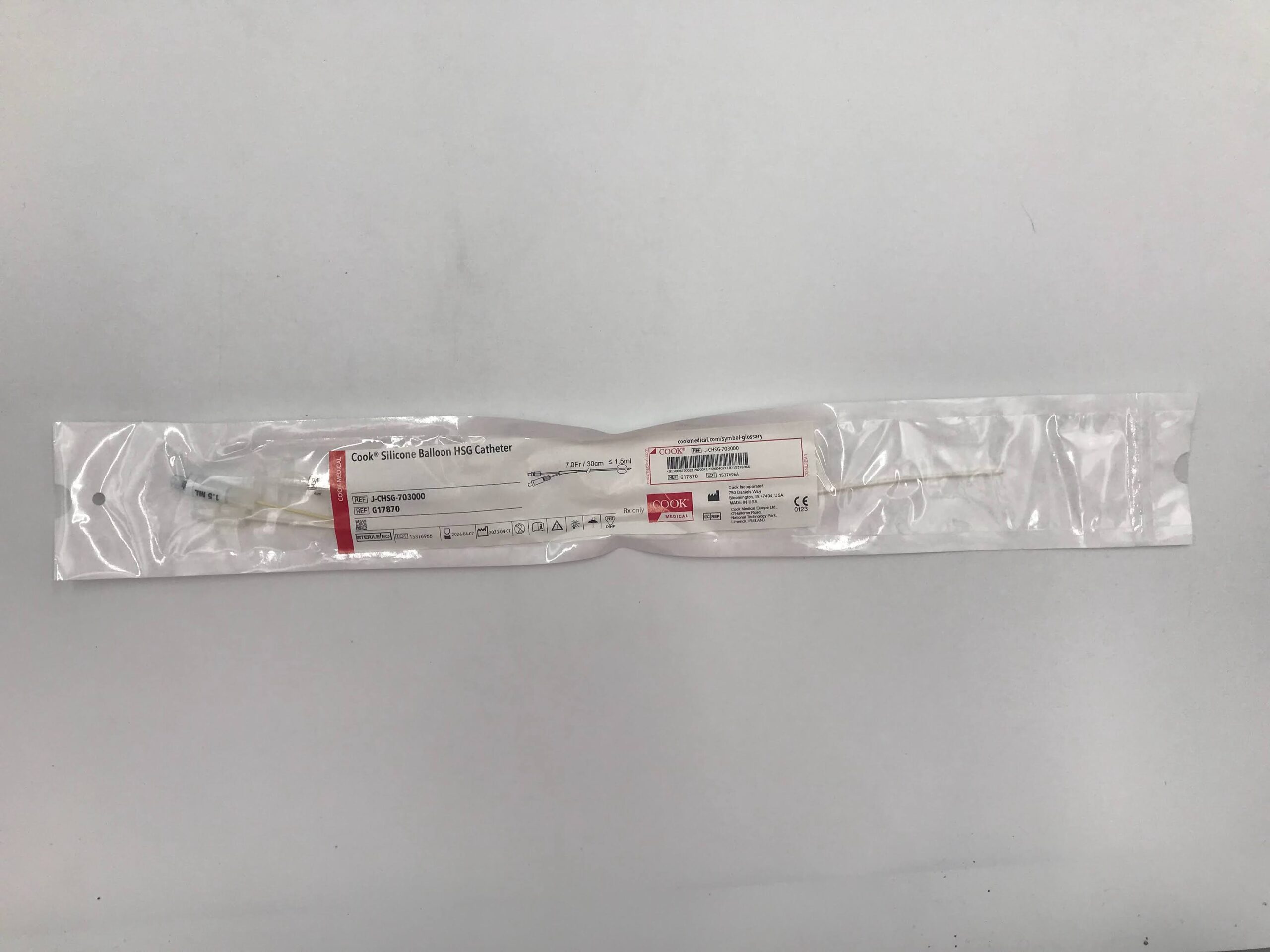 COOK G17870 SILICONE BALLOON HSG CATHETER 7.0Fr/ 30CM