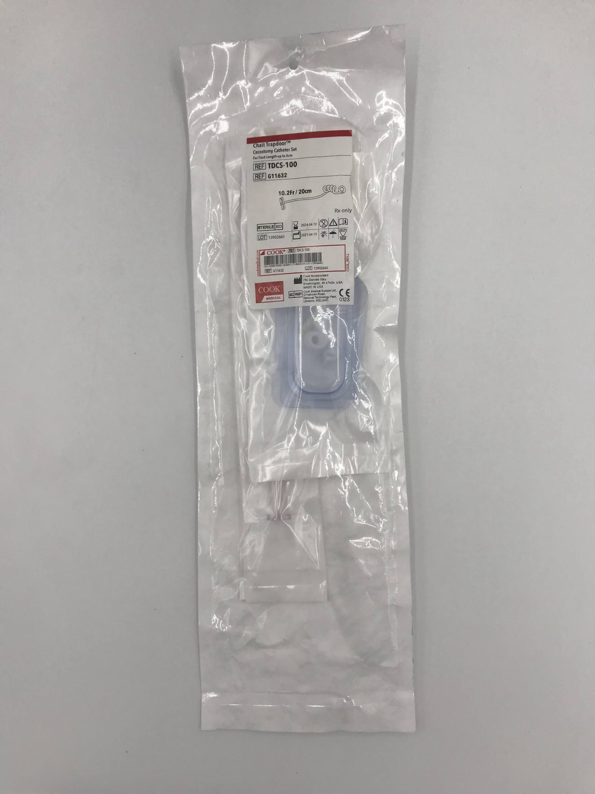 COOK G11632 CHAIT TRAPDOOR CECOSTOMY CATHETER SET FOR TRACT LENGHT UP TO 6CM 10.2FR / 20CM