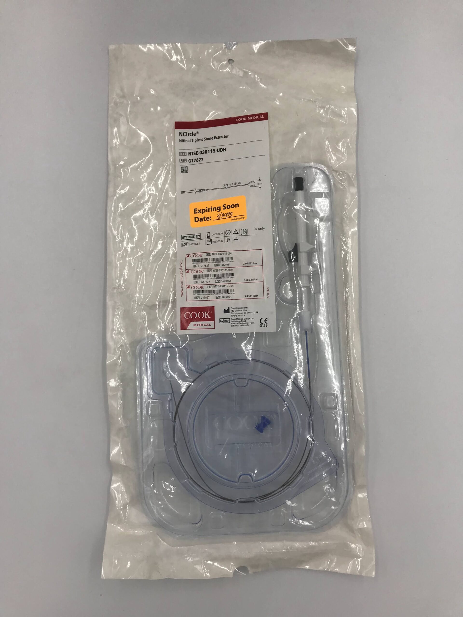 COOK G17627 NCIRCLE NITINOL TIPLESS STONE EXTRACTOR 3.0FR. / 115CM / 1CM (X)