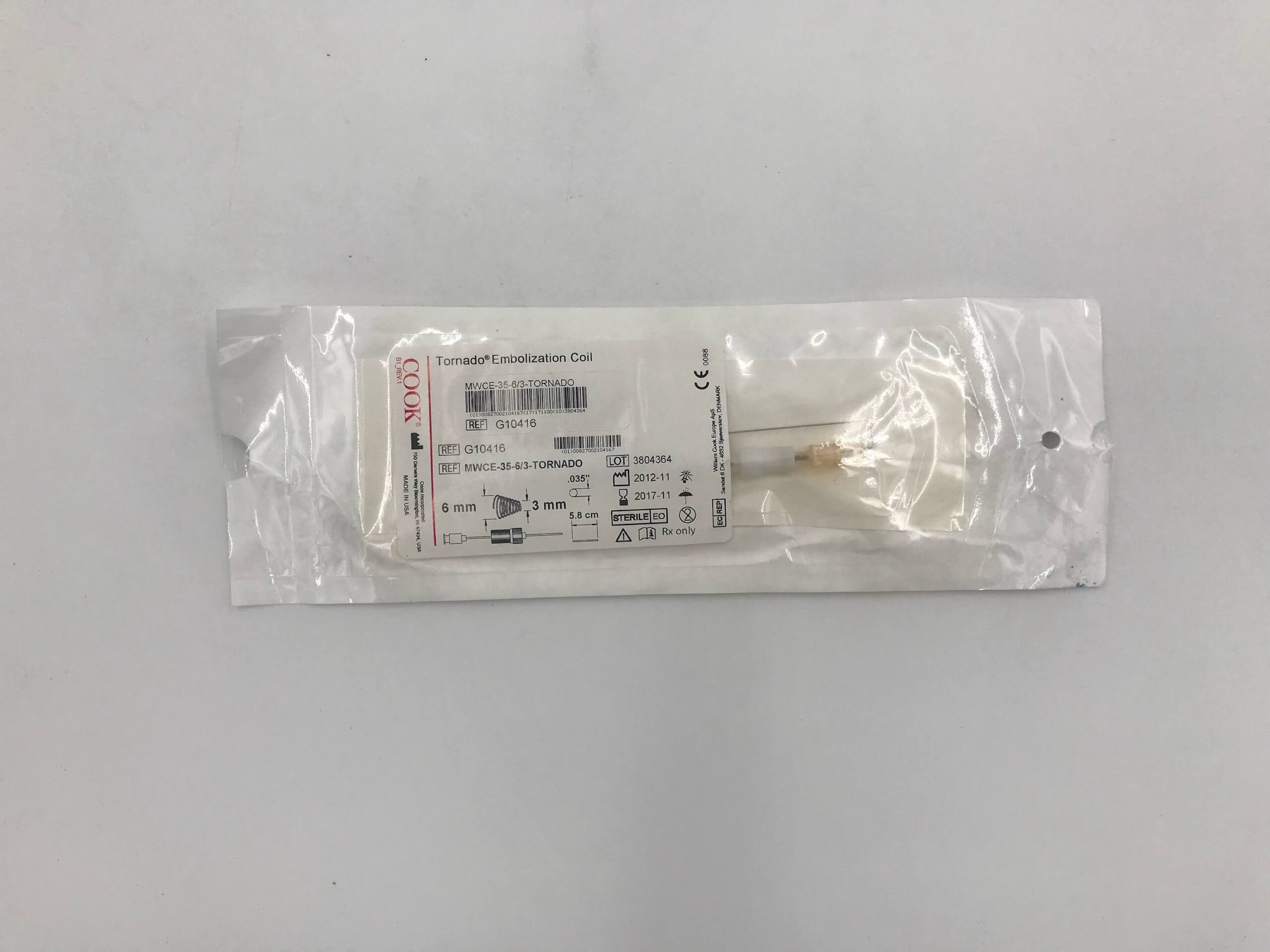 COOK G10416 TORNADO EMBOLIZATION COIL 6MM / 3MM / 5.8CM 0.035" (X)
