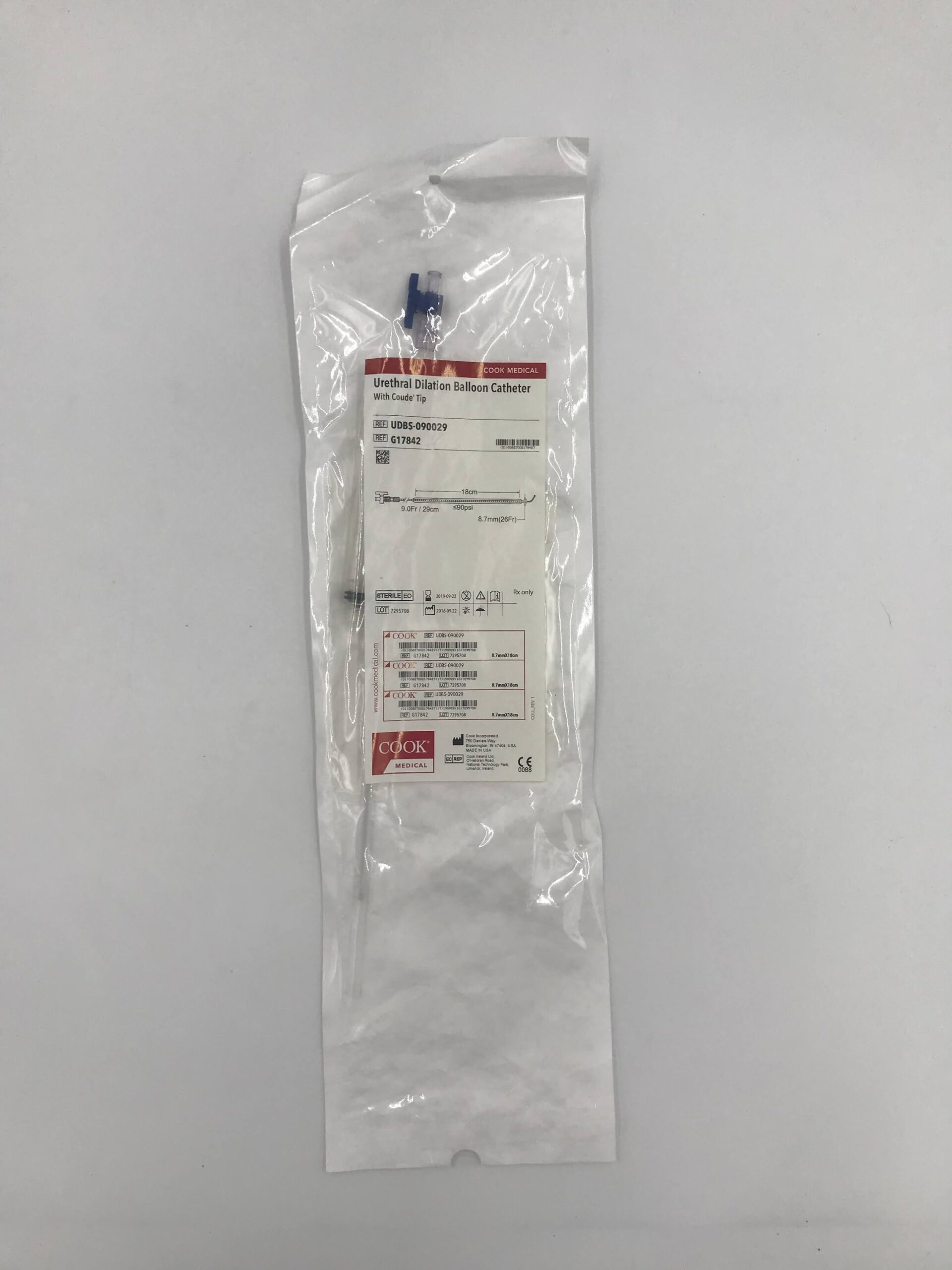 COOK G17842  URETHRAL DILATION BALLOON CATHETER WITH COUDE TIP 9.0FR/ 29CM 18CM 26FR.