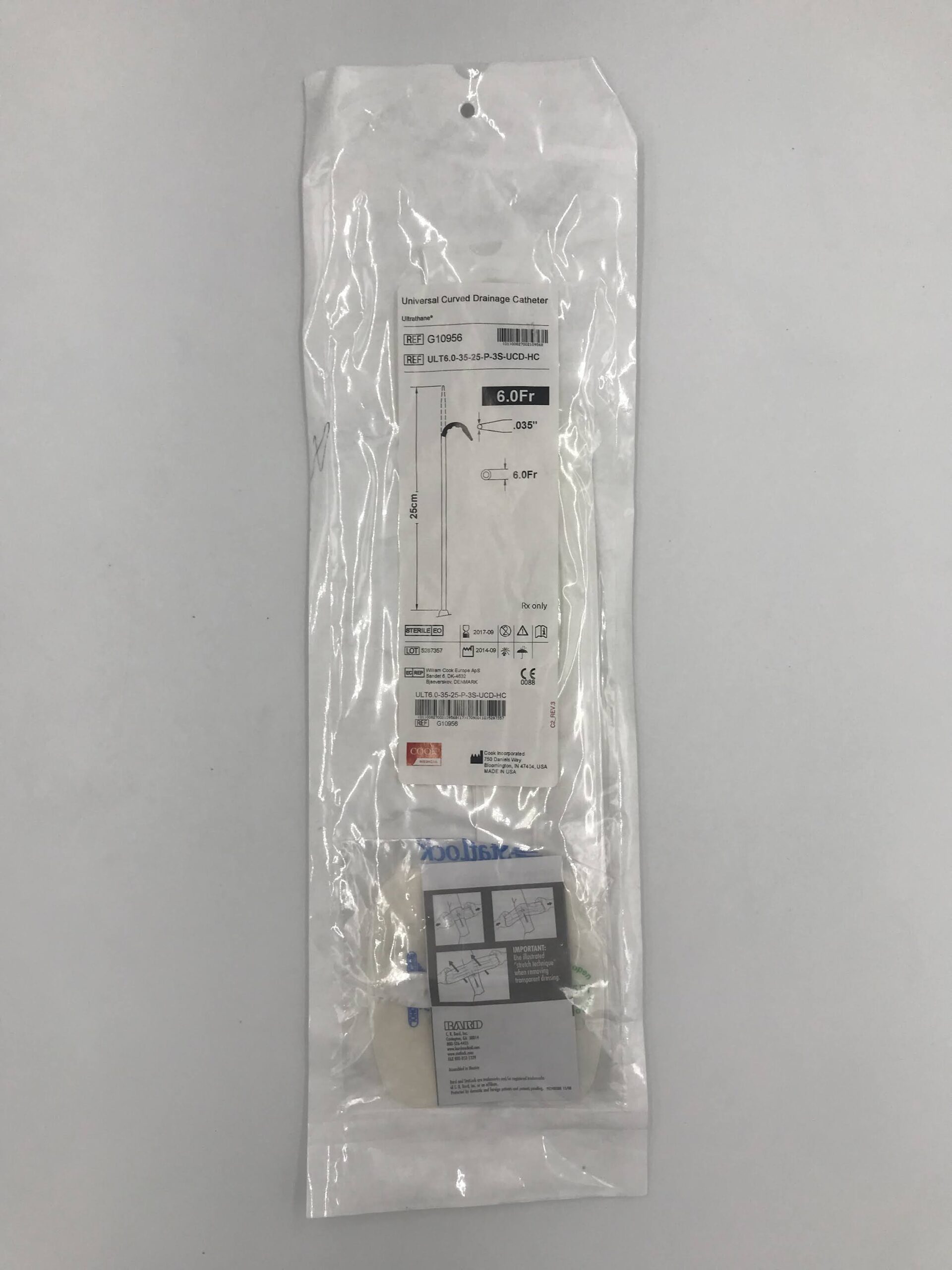 COOK G10956 UNIVERSAL CURVED DRAINAGE CATHETER ULTRATHANE 6.0FR X 25CM X .035" (X)