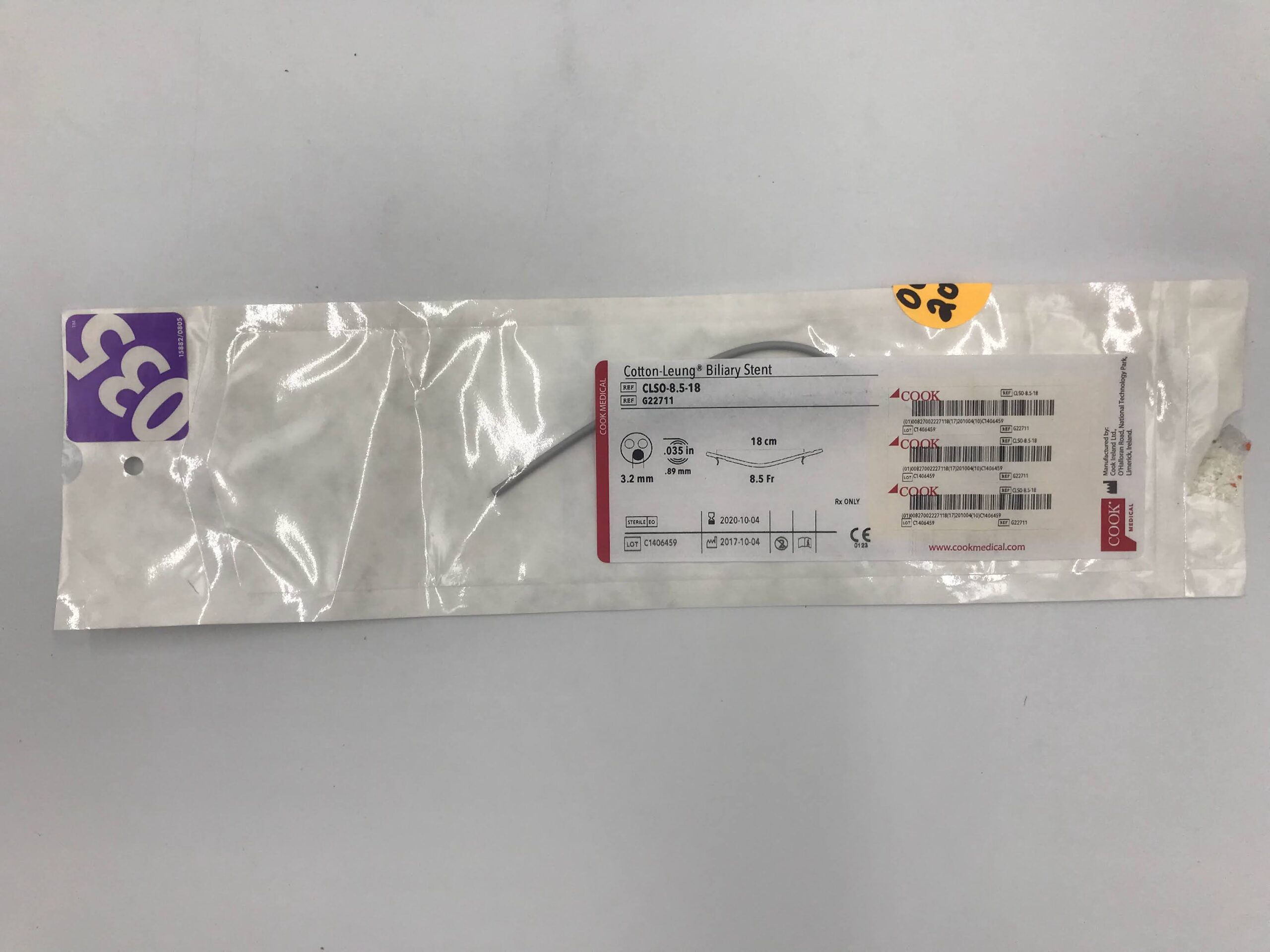 COOK G22711 COTTON-LEUNG BILIARY STENT 3.2MM/ 0.035" DIAM.  18 CM /  8.5FR. (X)