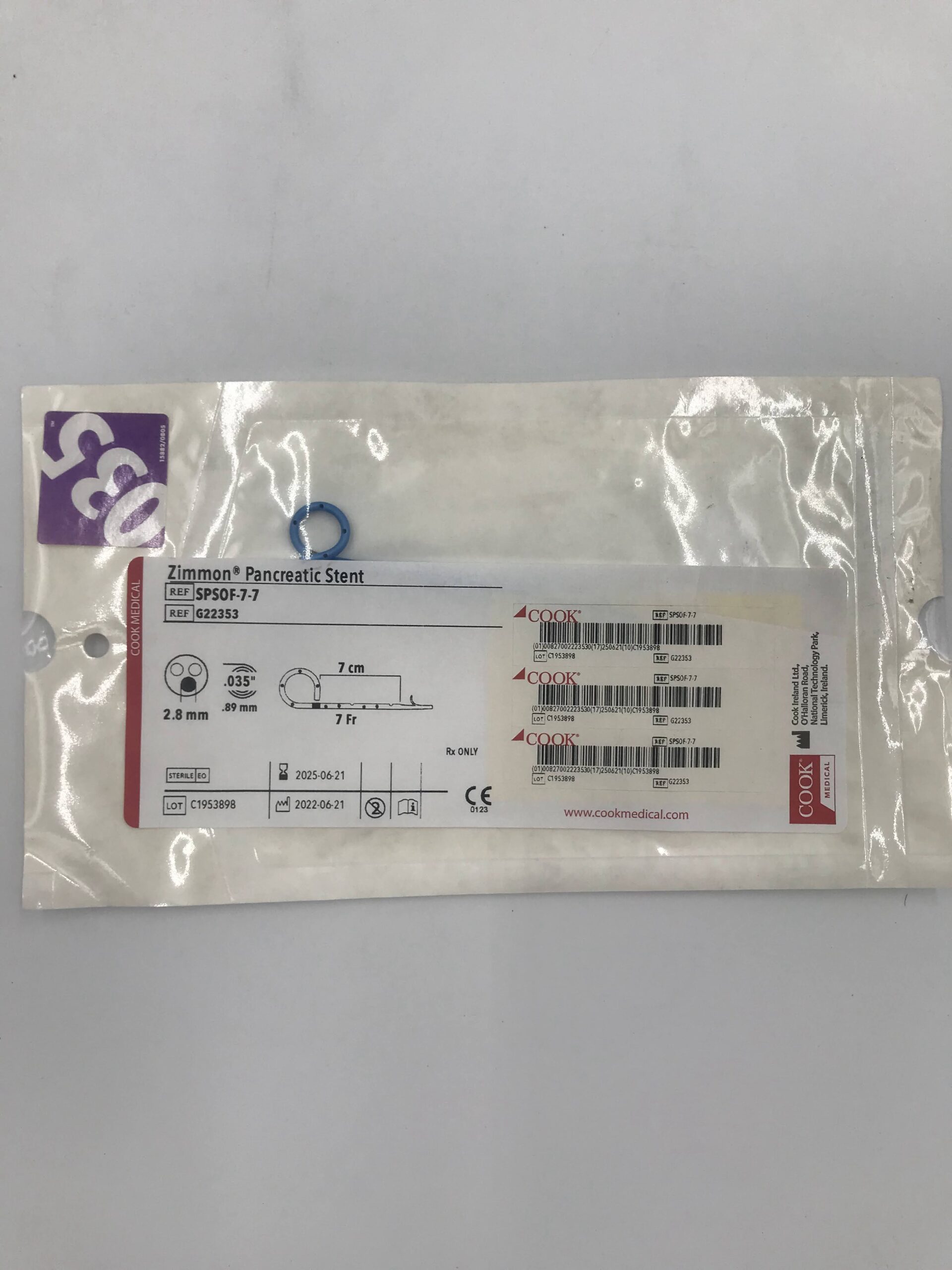 COOK G22353 ZIMMON PANCREATIC STENT 2.8MM 0.035" 7CM / 7FR