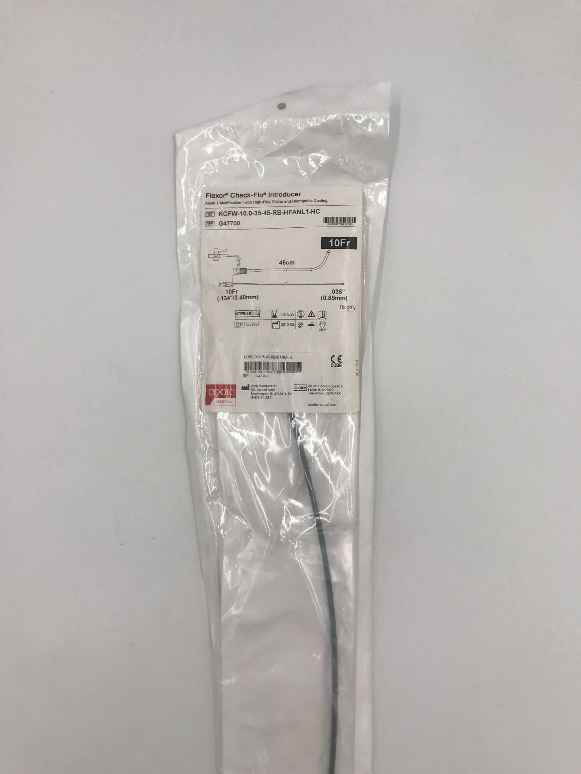 COOK G47700 FLEXOR CHECK-FLO INTRODUCER SET 10FR / 45CM / 0.035"(X)