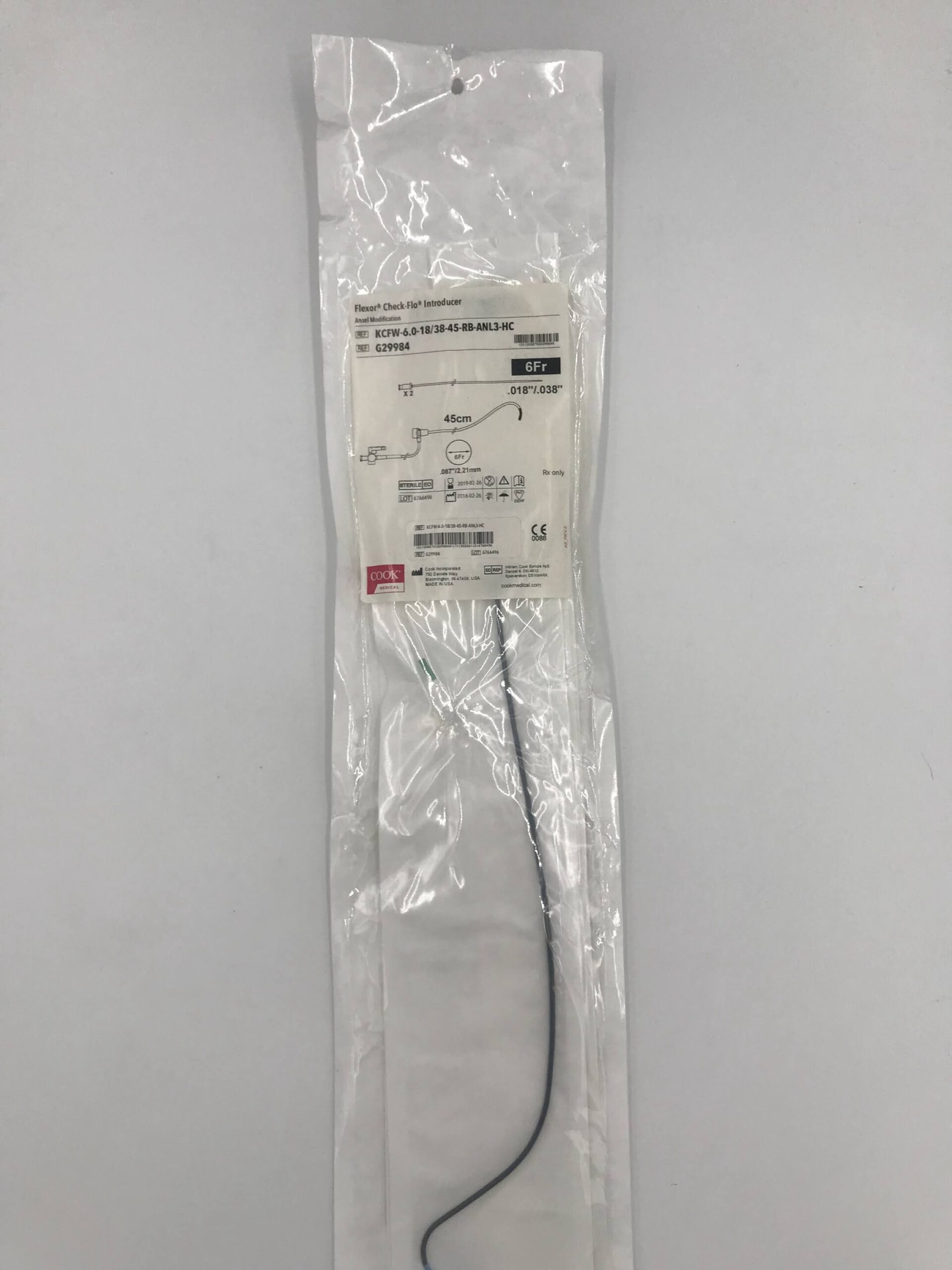 COOK G29984 FLEXOR CHECK-FLO INTRODUCER ANSEL MODIFICATION COATING 45CM / 6FR / 0.038" (X)