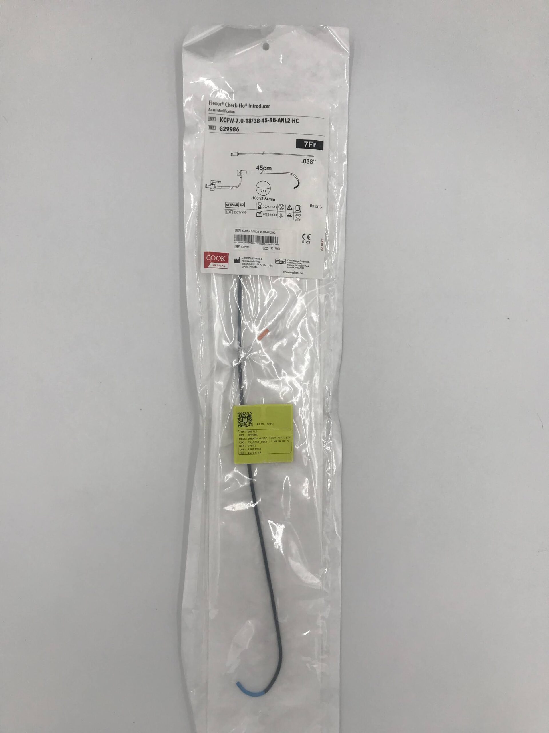 COOK G29986 FLEXOR CHECK-FLO INTRODUCER ANSEL MODIFICATION 45CM / 7FR / 0.038" (X)