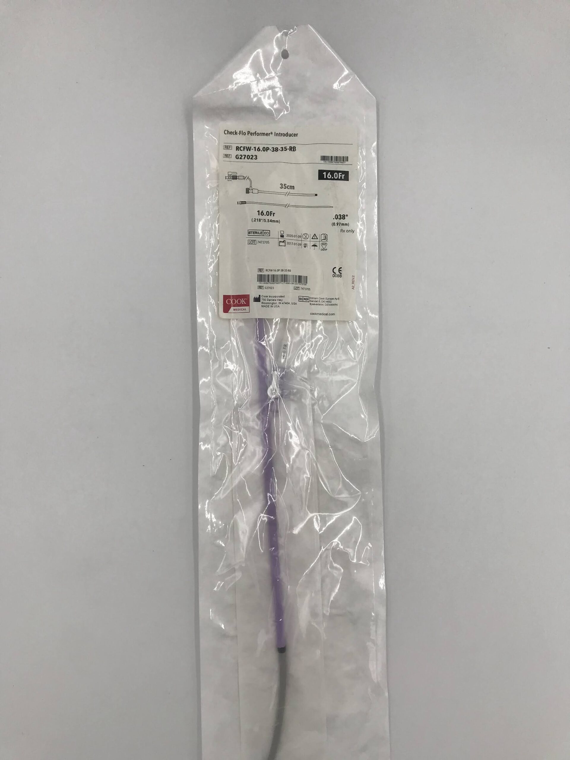 COOK G27023 CHECK-FLO PERFOMER INTRODUCER SET 16FR / 35CM / 0.038" (X)