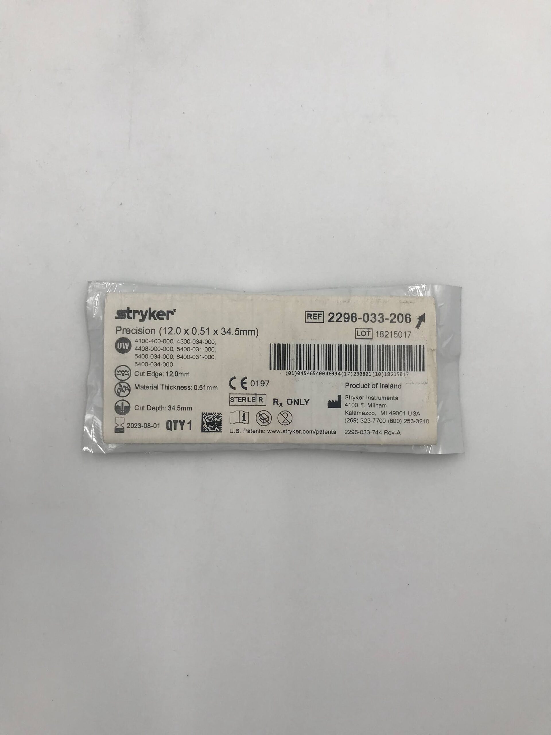STRYKER INSTRUMENTS 2296-033-206 PRECISION (12.0 X 0.51 X 34.5MM) (X)