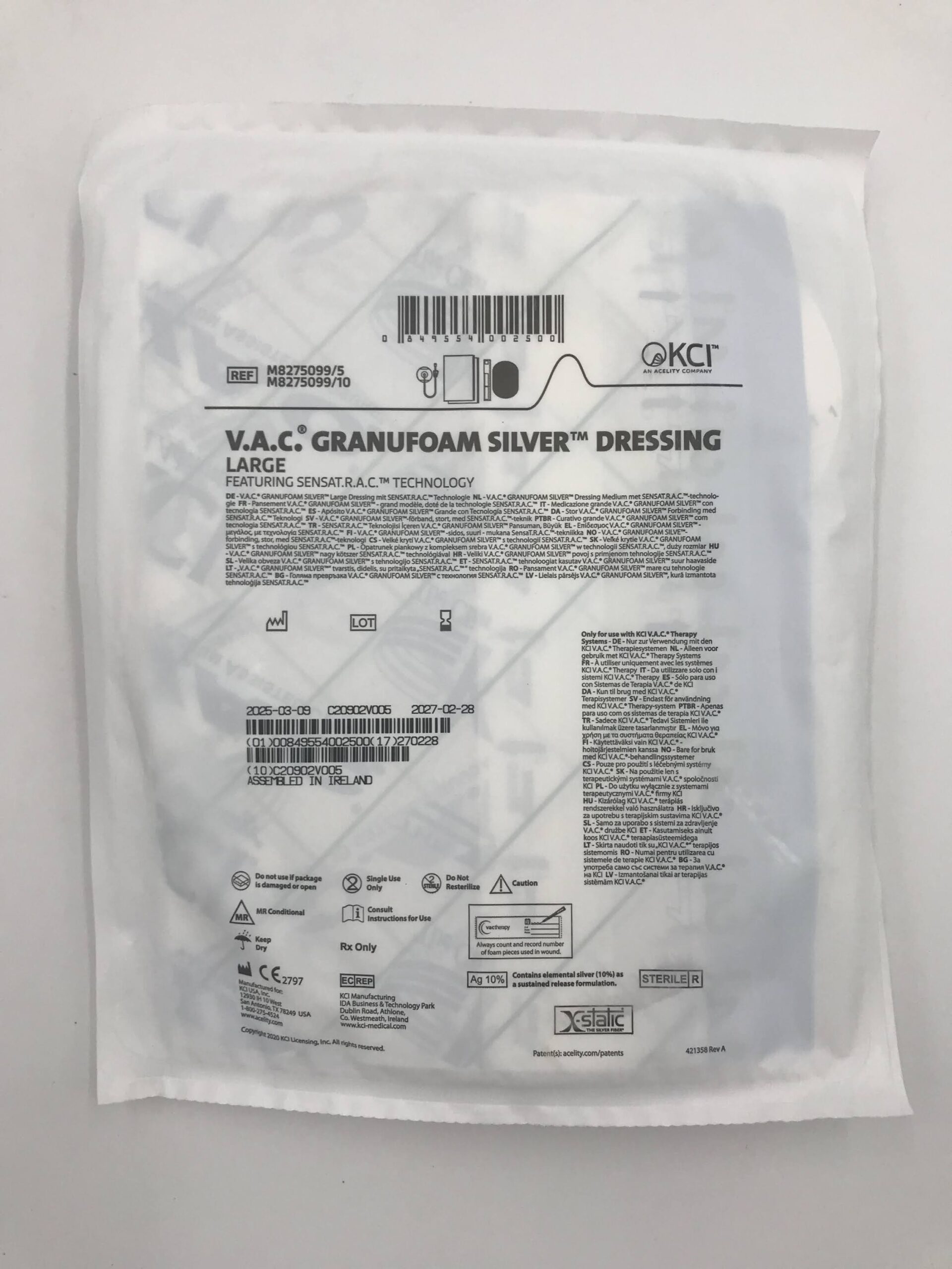 KCI M8275099/5 V.A.C. GRANUFOAM SILVER DRESSING LARGE (ID)