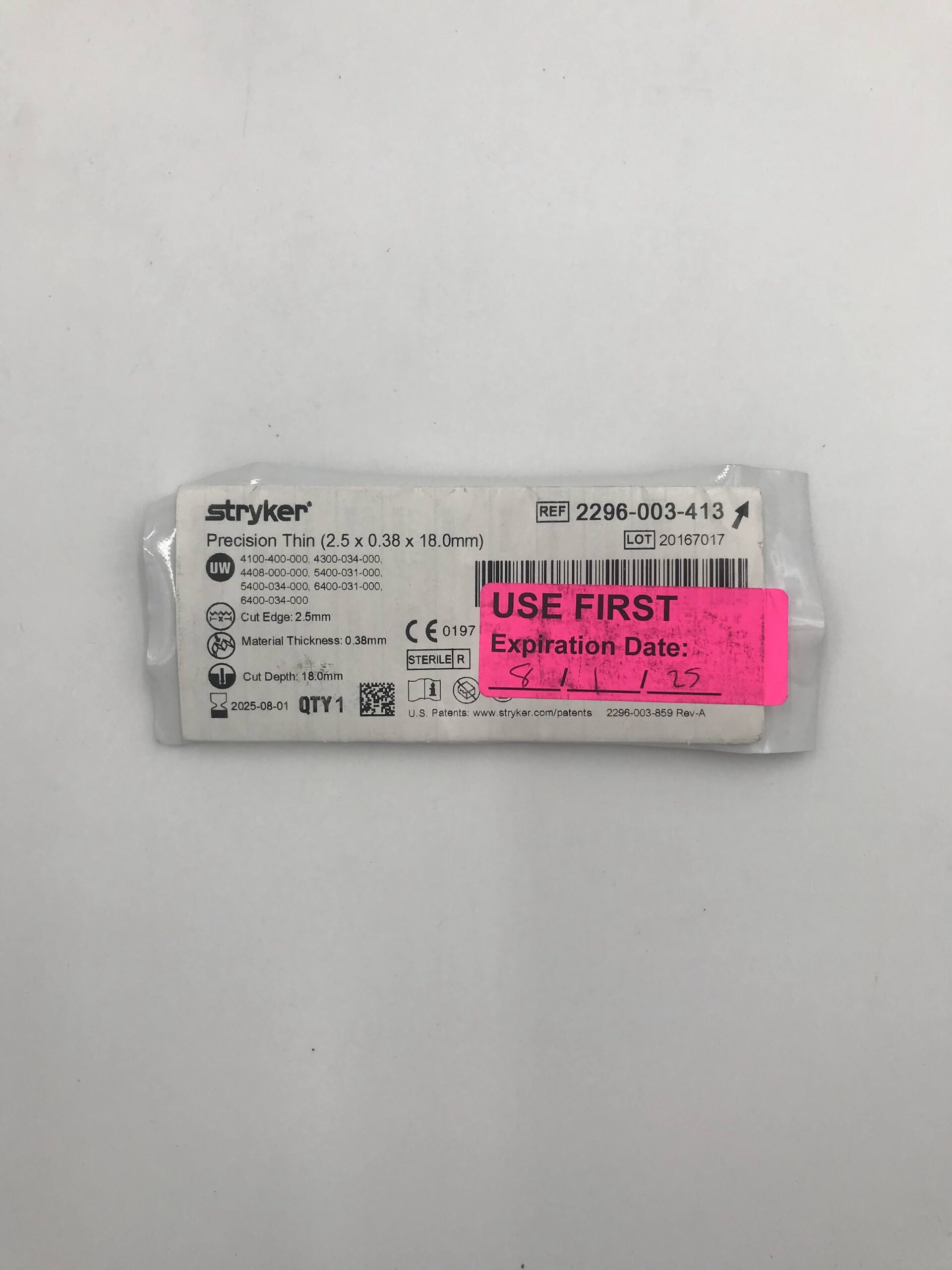 STRYKER INSTRUMENTS 2296-003-413 PRECISION THIN (2.5 X 0.38 X 18.0MM) (X)