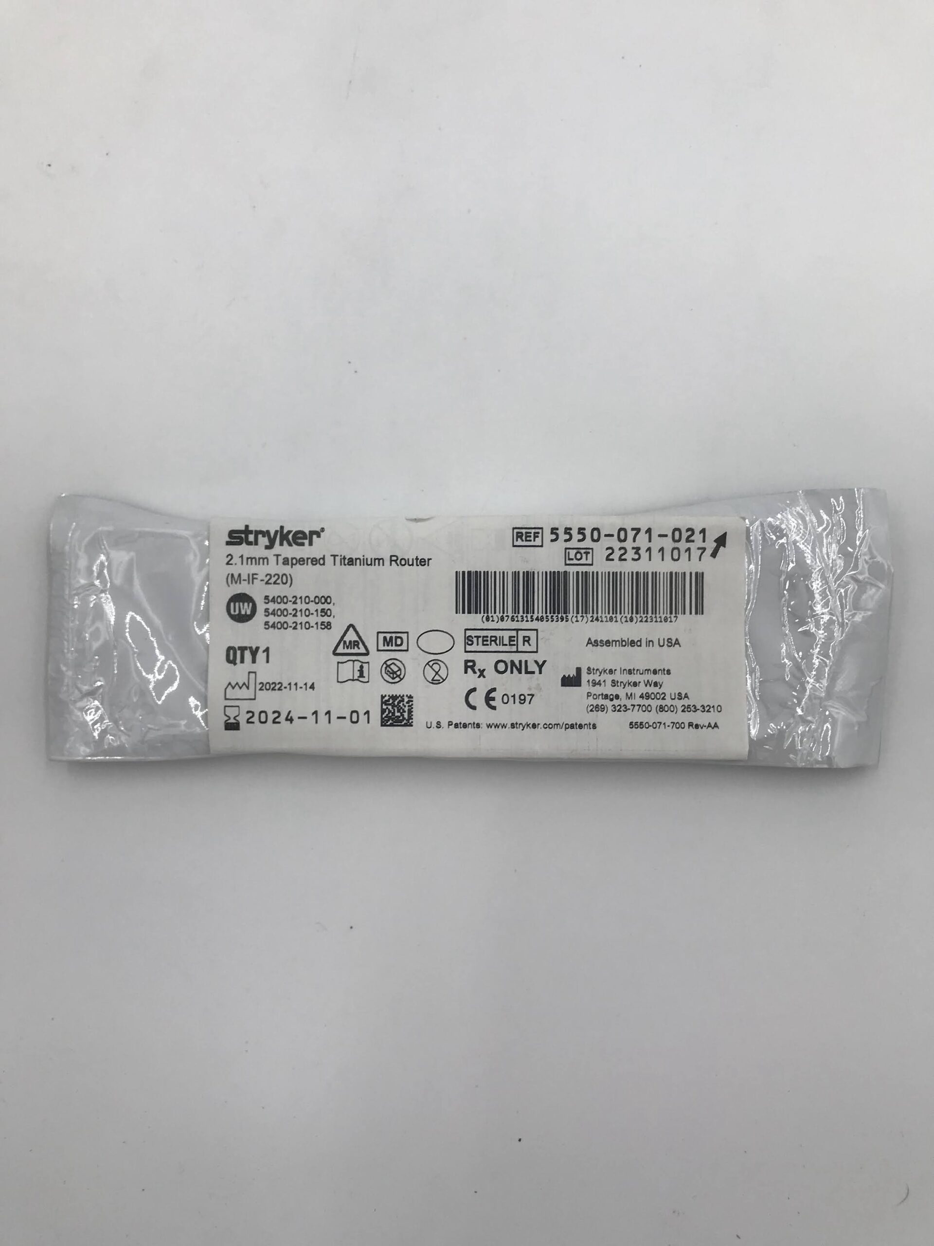 STRYKER 5550-071-021 2.1MM TAPERED TITANIUM ROUTER (X)
