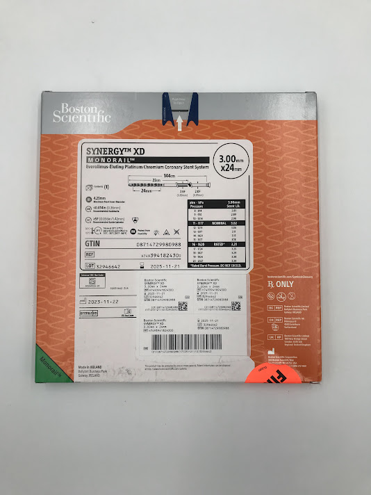 BOSTON SCIENTIFIC 394182430 Synergy XD Monorail Everolimus-Eluting Platinum Chromium Coronary Stent System 3.0mm x 24mm (X)