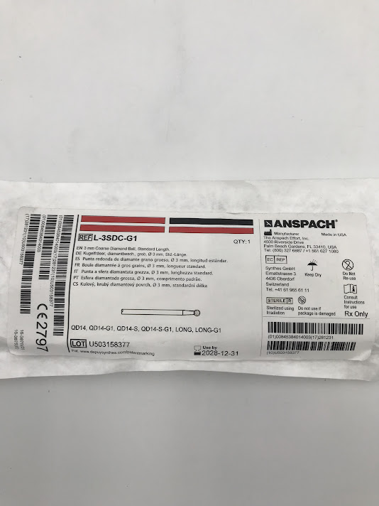 ANSPACH L-3SDC-G1 3mm Coarse Diamond Ball, Standard Length