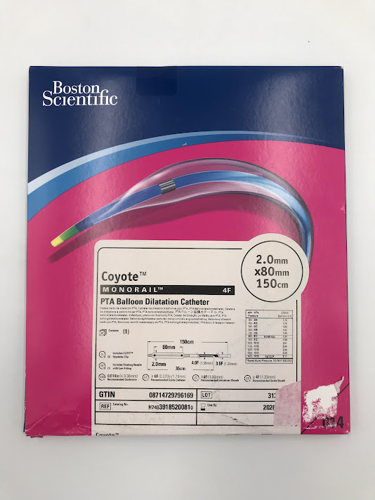 BOSTON SCIENTIFIC 3918520081 Coyote Monorail 4F PTA Balloon Dilatation Catheter 2.0mm x 80mm 150cm (X)