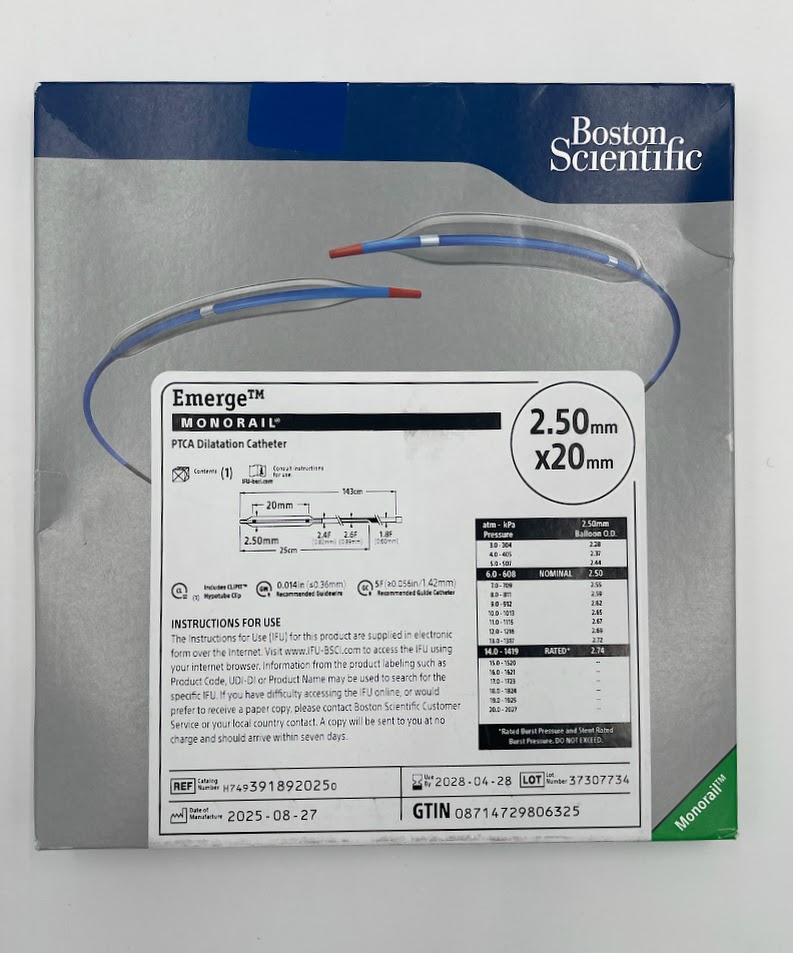 BOSTON SCIENTIFIC 391892025 Emerge Monorail PTCA Dilatation Catheter 2.50mm x 20mm (ID)
