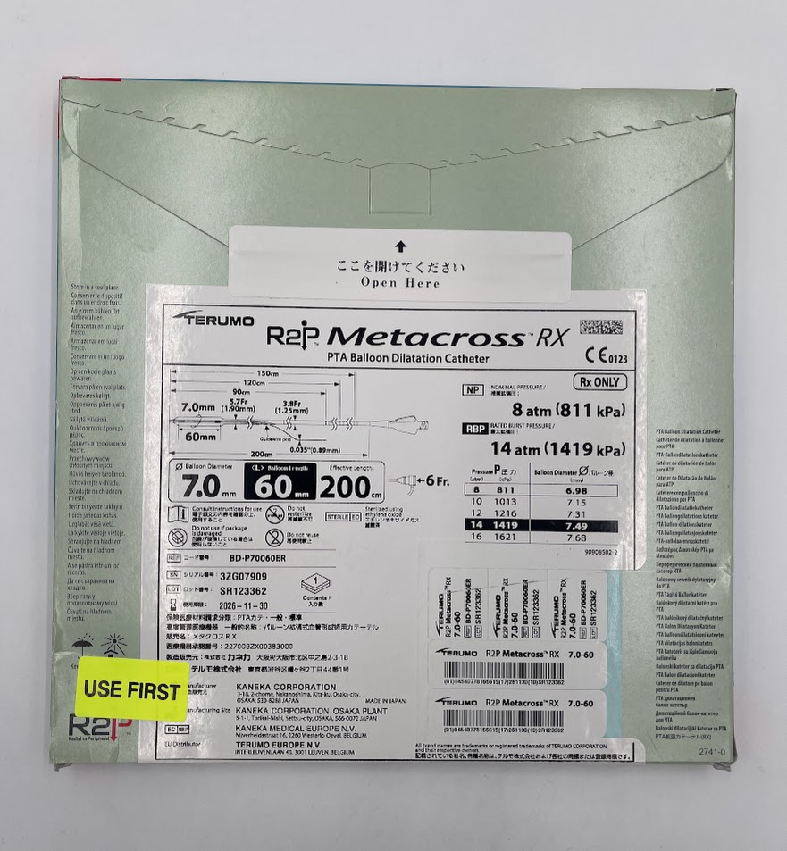KANEKA / TERUMO BD-P70060ER R2P Metacross RX PTA Balloon Dilatation Catheter, 7.0mm x 60mm x 200cm (ID)