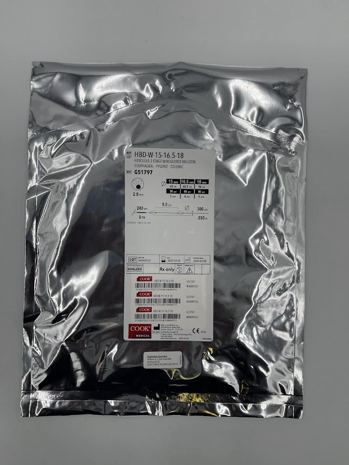 COOK G51797 Hercules 3 Stage Wireguided Balloon Esophageal - Pyloric - Colonic, 2.8mm 8Fr / 240cm / 5.5cm | 15mm (45Fr), 16.5mm (49.5Fr), 18mm (54Fr) (ID)