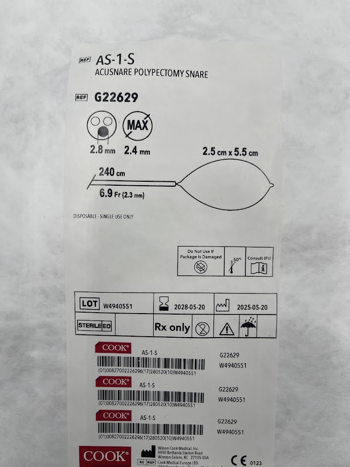 COOK G22629 Acusnare Polypectomy Snare, 2.8mm 2.4mm, 240cm / 6.9Fr, 2.5cm x 5.5cm (ID) - Image 2