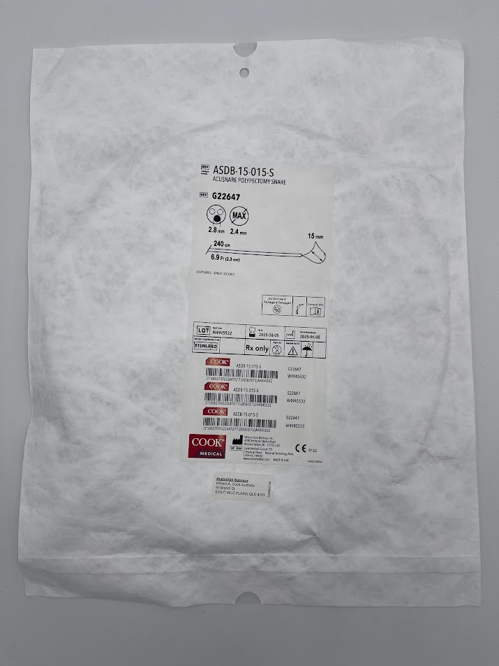 COOK G22647 AcuSnare Polypectomy Snare, 2.8mm 2.4mm, 240cm / 6.9Fr, 15mm (ID)