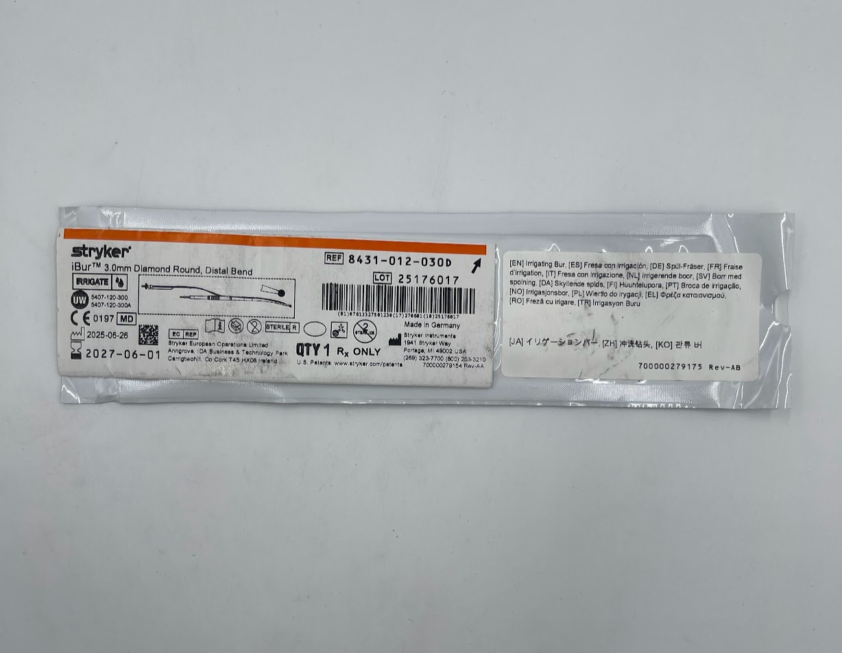 STRYKER INSTRUMENTS 8431-012-030D iBur 3.0mm Diamond Round, Distal Bend (ID)