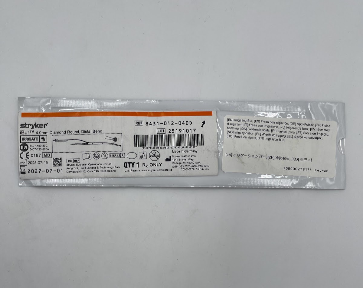 STRYKER INSTRUMENTS 8431-012-040D iBur 4.0mm Diamond Round, Distal Bend (ID)