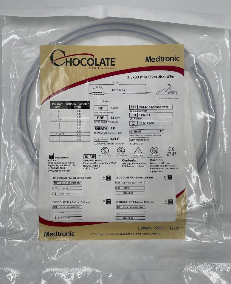 MEDTRONIC CB14-135-35080 OTW Chocolate PTA Balloon Catheter 3.5 x 80mm (ID)