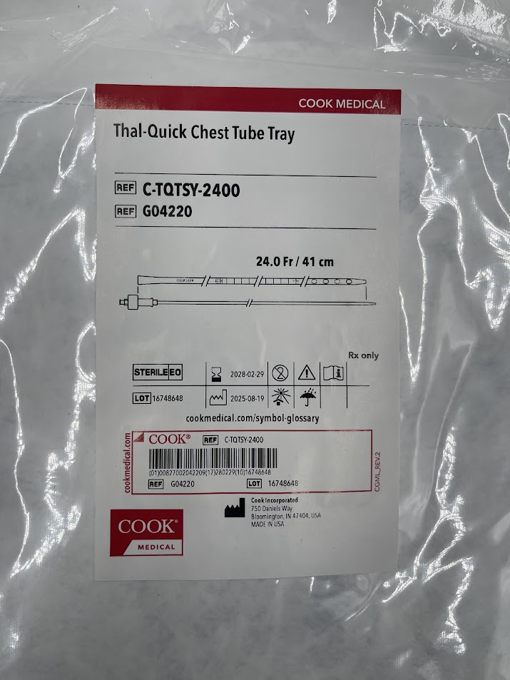 COOK G04220 Thal-Quick Chest Tube Tray, 24.0Fr / 41cm (ID) - Image 2