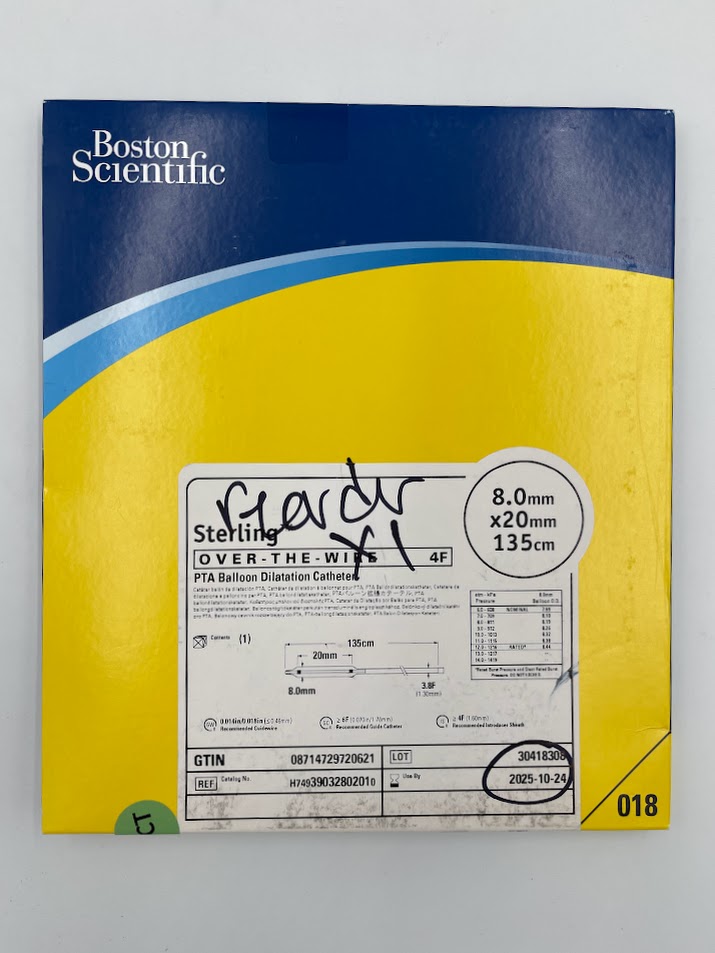 BOSTON SCIENTIFIC 3903280201 Sterling OTW PTA Balloon Dilatation Catheter 4F, 8.0mm x 20mm, 135cm (X)