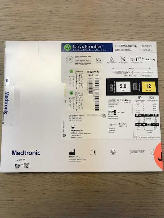 Medtronic ONYXNG50012UX Onyx Frontier Zotarolimus-Eluting Coronary Stent System Stent I.D. 5.0mm x Stent Length 12mm (X)